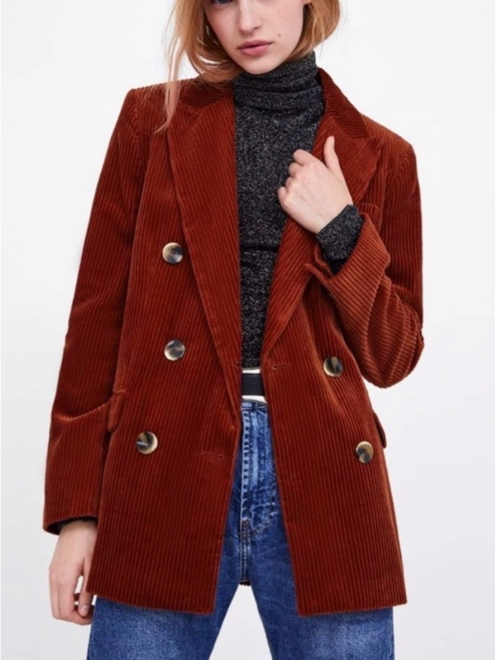 Zara double breasted corduroy blazer